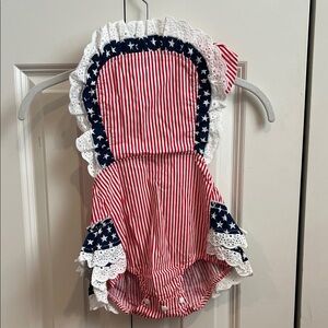 Patriotic Red & Navy Lace-Trim One-Piece for Kids